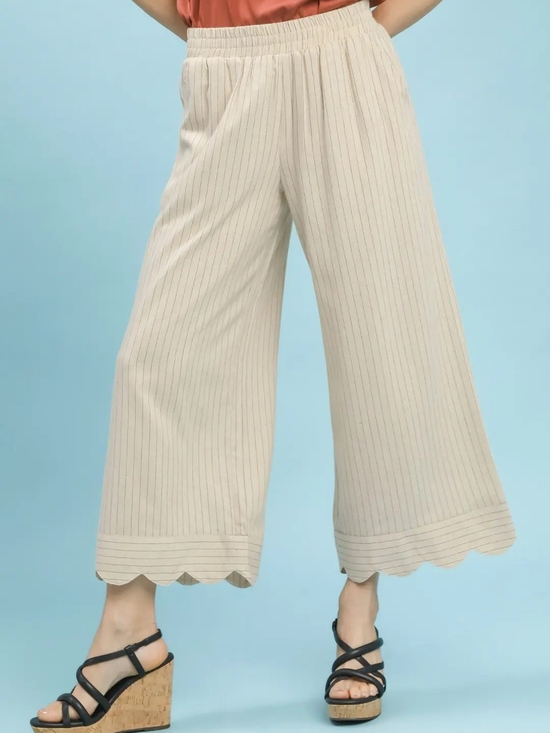 Umgee Pants - Umgee Pinstripe Wide Leg Pants- Beige HIT THE LIKE BUTTON FOR SALE PRICE